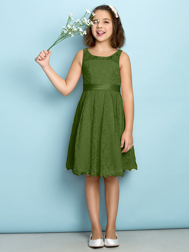 A-Line Scoop Neck Lace Junior Flower Girl Dress for Kids