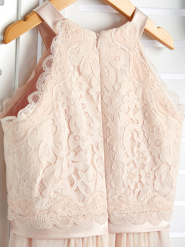 A-Line Junior Bridesmaid Dress with Chiffon Lace Sash & Ribbon