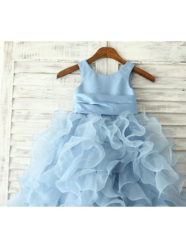 Beautiful Sleeveless Jewel Neck Floor Length Flower Girl Dresses in Organza With Sash and Ribbon Flower