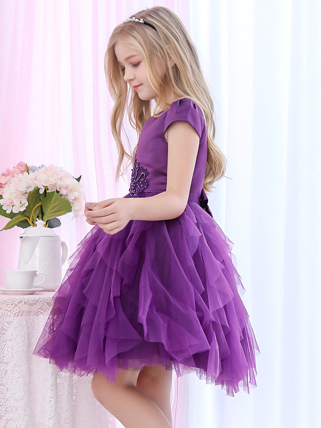 Gorgeous Princess Cap Sleeve Jewel Ball Gown Flower Girl Dress