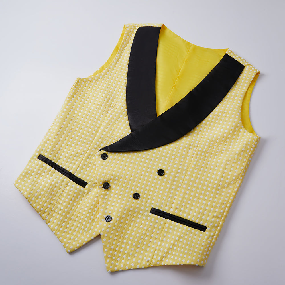 Unique Yellow Dot Shawl Lapel Slim Fit Wedding Suit for Men