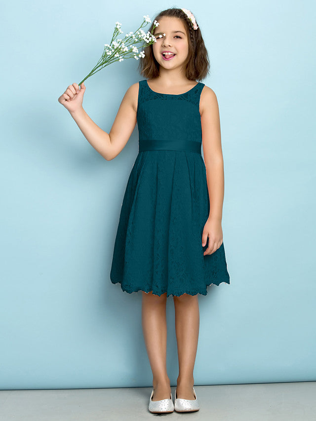 A-Line Scoop Neck Lace Junior Flower Girl Dress for Kids