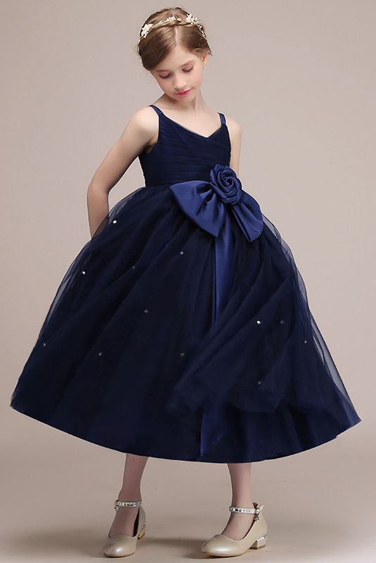 Amazing V-Neck Spaghetti Strap Flower Girl Dress in Tulle