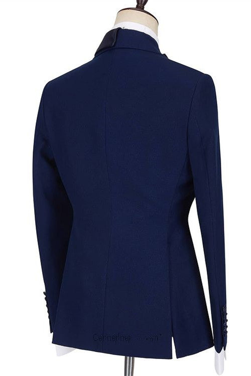 Fashion Dark Navy Formal Dinner Prom Suits with Peaked Lapel