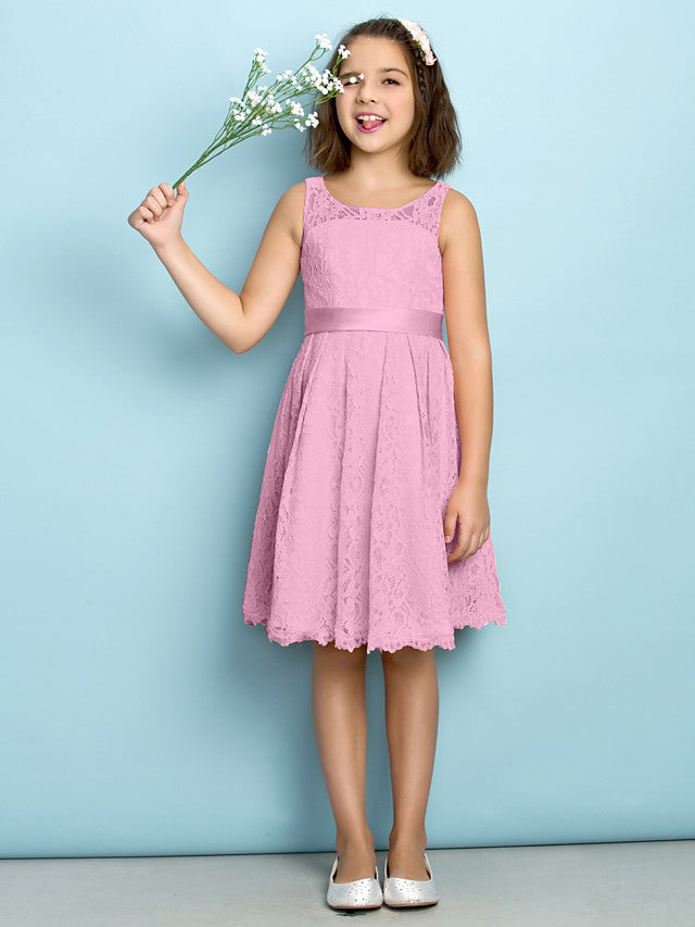 A-Line Scoop Neck Lace Junior Flower Girl Dress for Kids