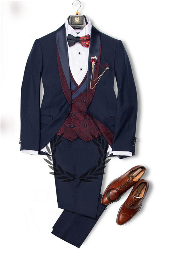 Navy Blue Slim Fit Groom Suit Ideas with Tuxedo Formal Look Online