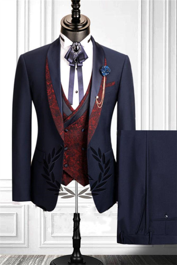 Navy Blue Slim Fit Groom Suit Ideas with Tuxedo Formal Look Online
