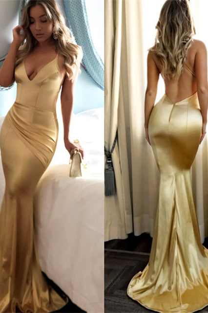 Dazzle in the Daffodil V-Neck Sleeveless Mermaid Evening Dress Long Online