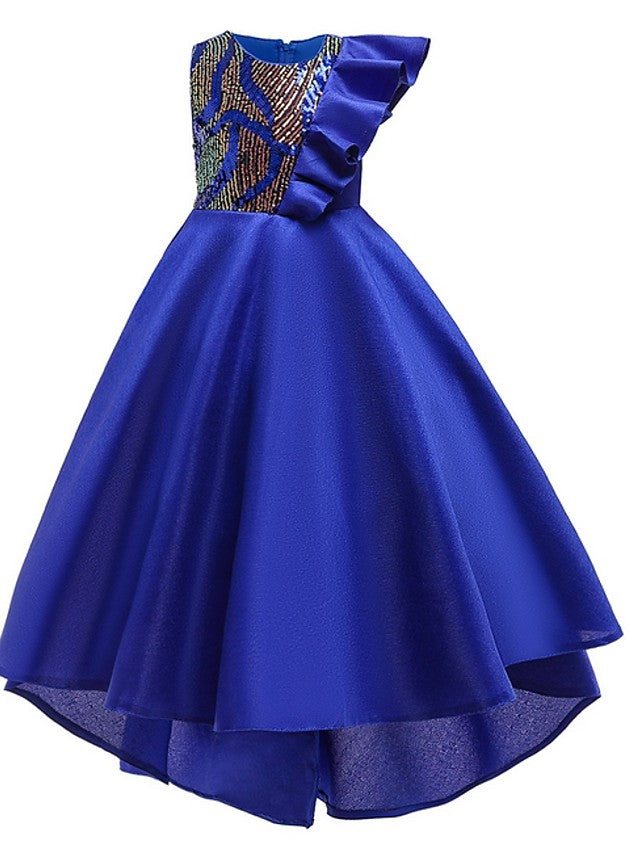 A-Line Hi-Lo Flower Girl Dress With Bow Ruffles