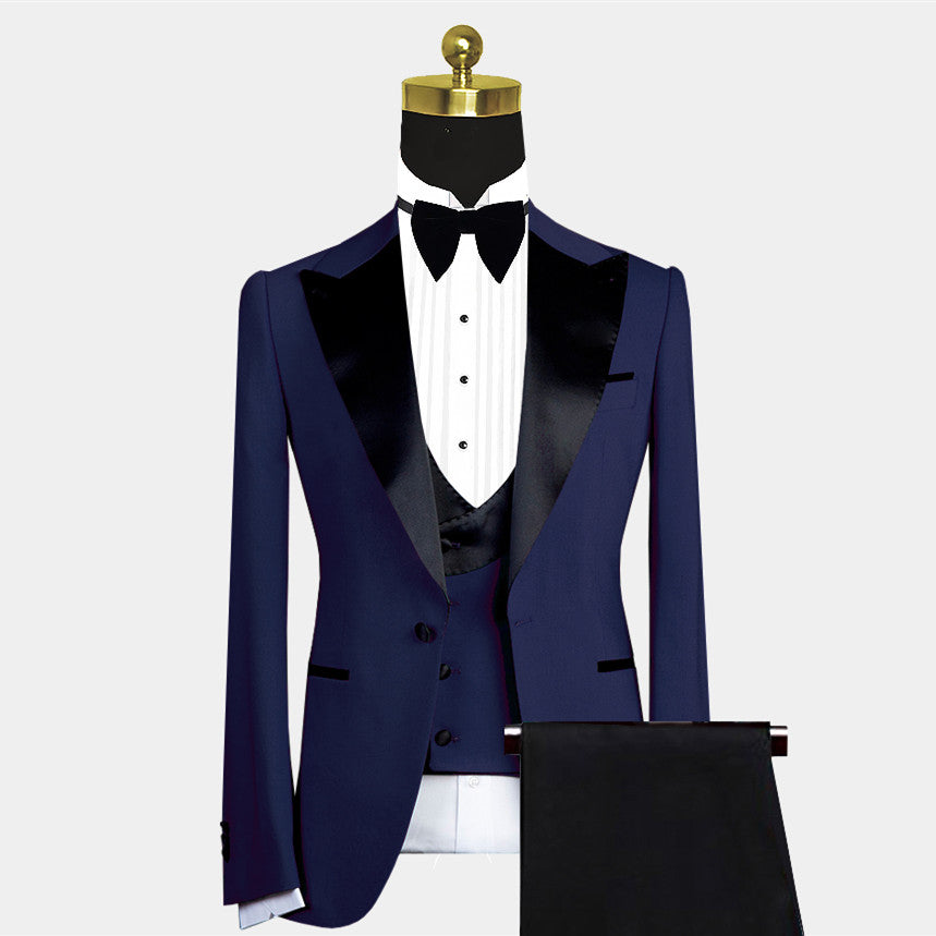 Cool Dark Navy Peaked Lapel Men Suit for Weddings