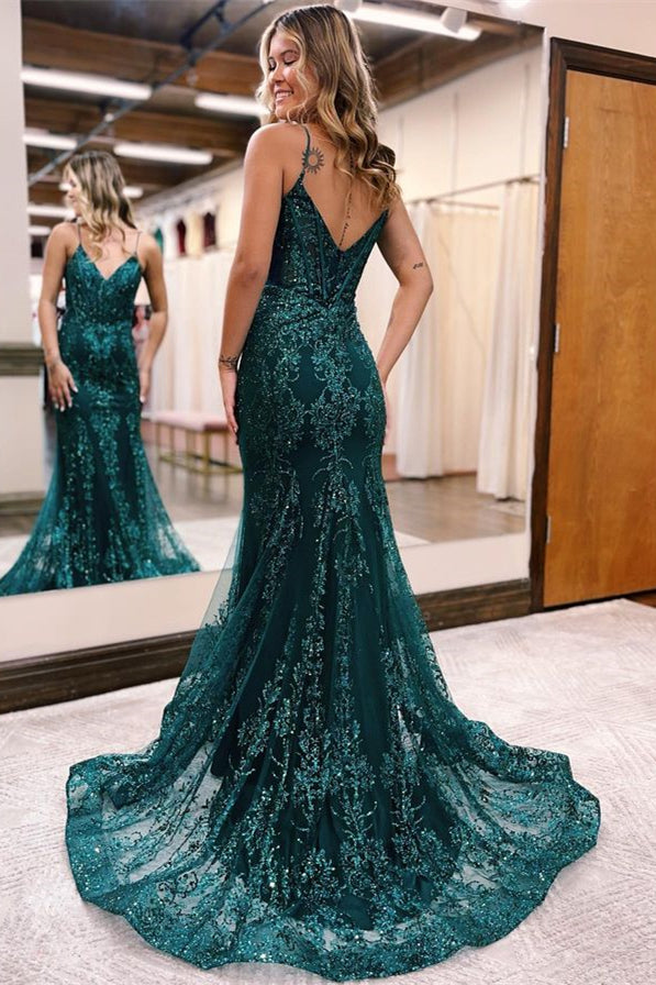 Modern Spaghetti Strap Mermaid Prom Dress with Appliques & Beadings | Ballbella