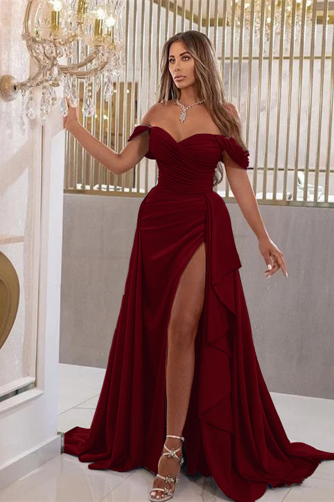 Sky Blue Elegant Split Mermaid Sweetheart Prom Dress with Off-the-Shoulder | Ballbella
