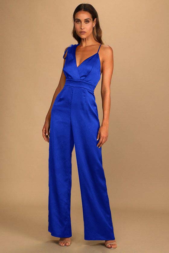 Luxe Rusty Rose Satin Asymmetrical Wide-Leg Jumpsuit | Ballbella
