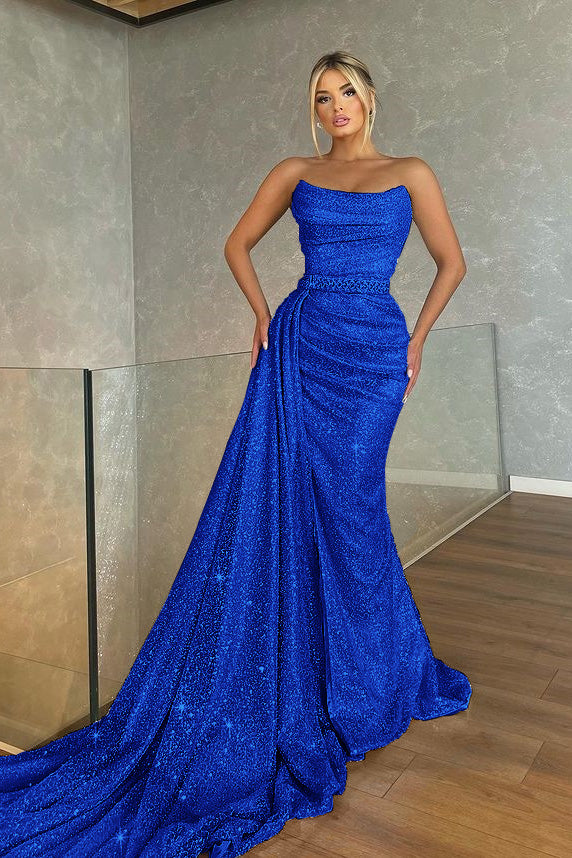 Strapless Baby Blue Sleeveless Mermaid Prom Dress with Beadings and Sequins | Ballbella