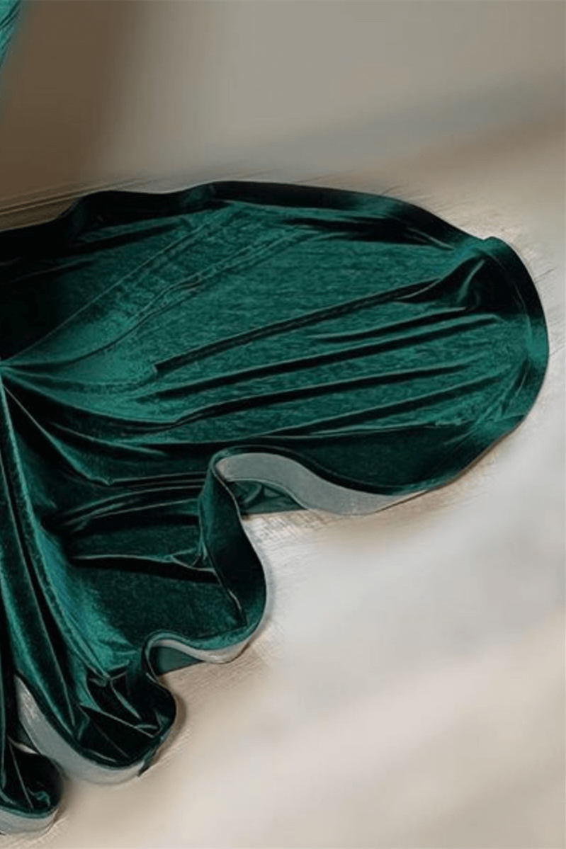 Green Velvet Mermaid Beadings Sheer Tulle Sexy Prom Dress