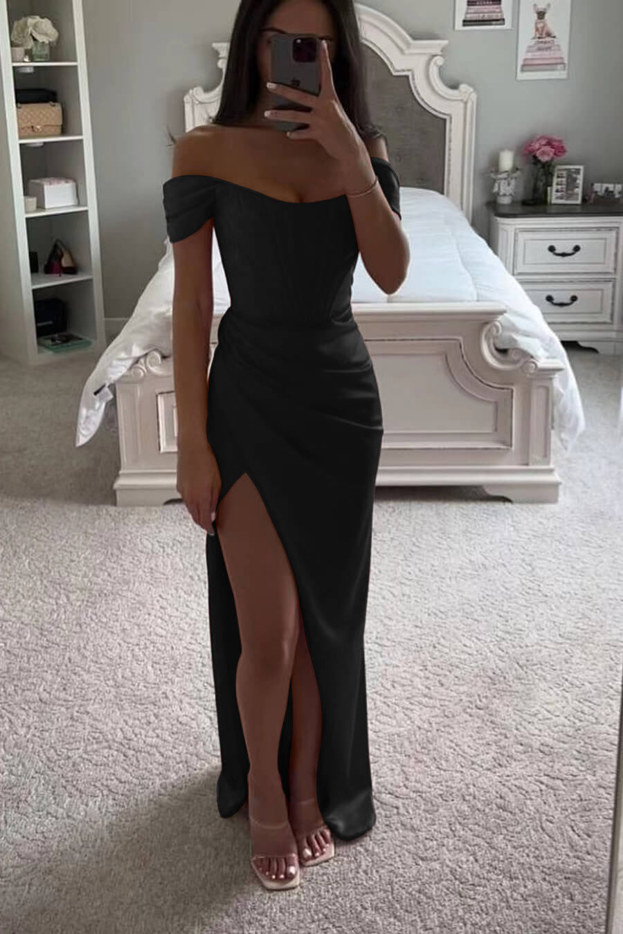 Red Off-the-Shoulder Mermaid Prom Dress with Split | Ballbella