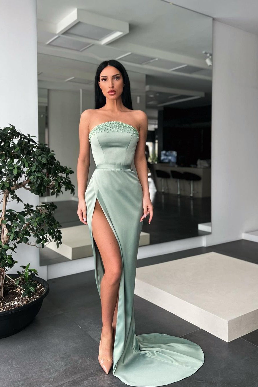 Strapless Long Mermaid Prom Dress with Split | Ballbella