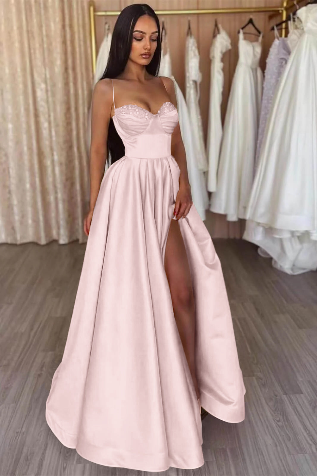 Yellow Split Evening Dress A-Line with Spaghetti-Straps | Ballbella