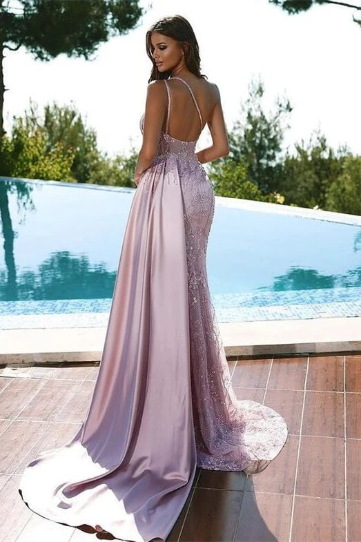 Stunning Pink One-Shoulder Split Long Prom Dress with Beads | Ballbella