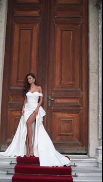 Off-the-Shoulder White Mermaid Prom Dress with Split | Ballbella