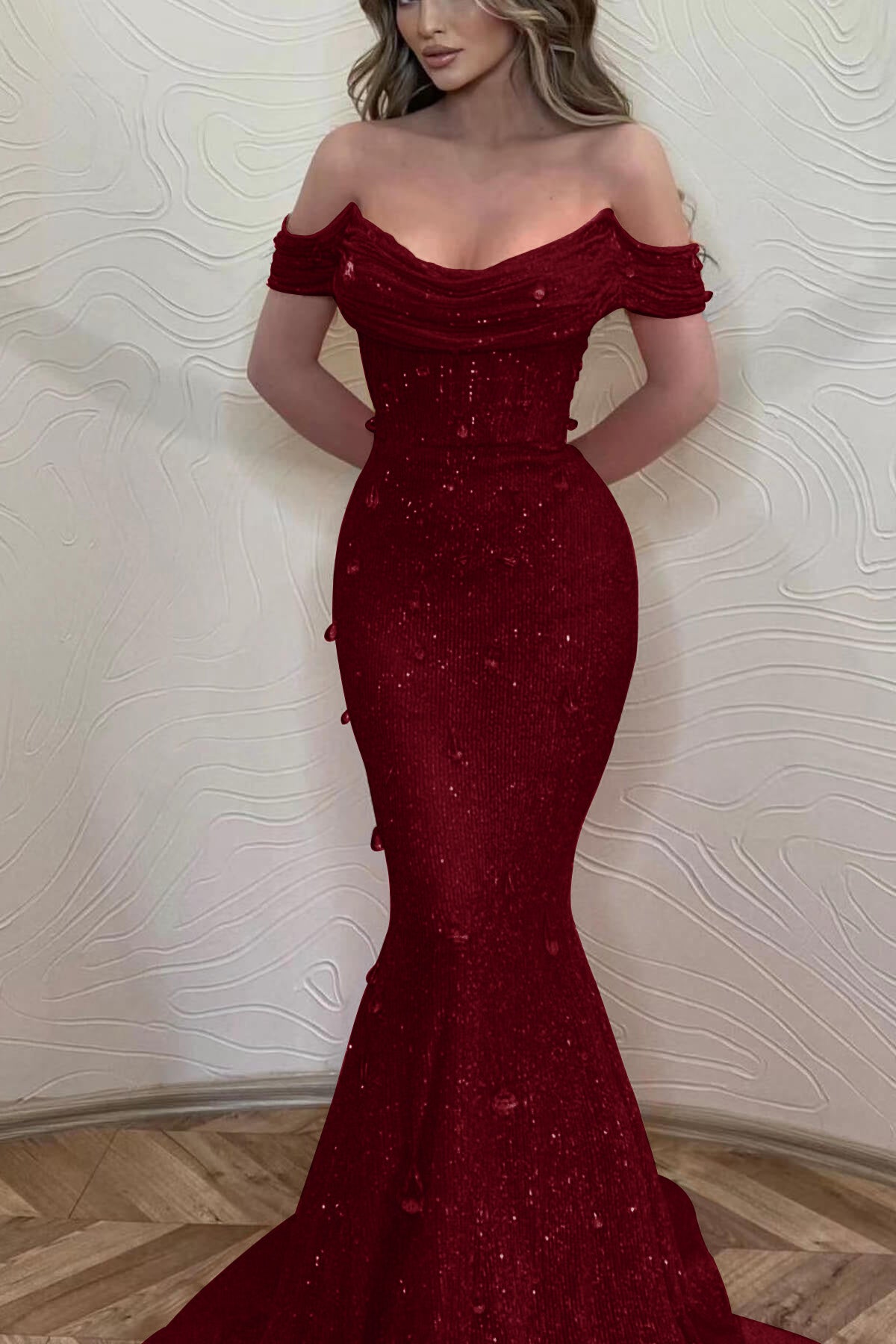 Orange Off-the-Shoulder Mermaid Prom Dress with Sequins | Ballbella