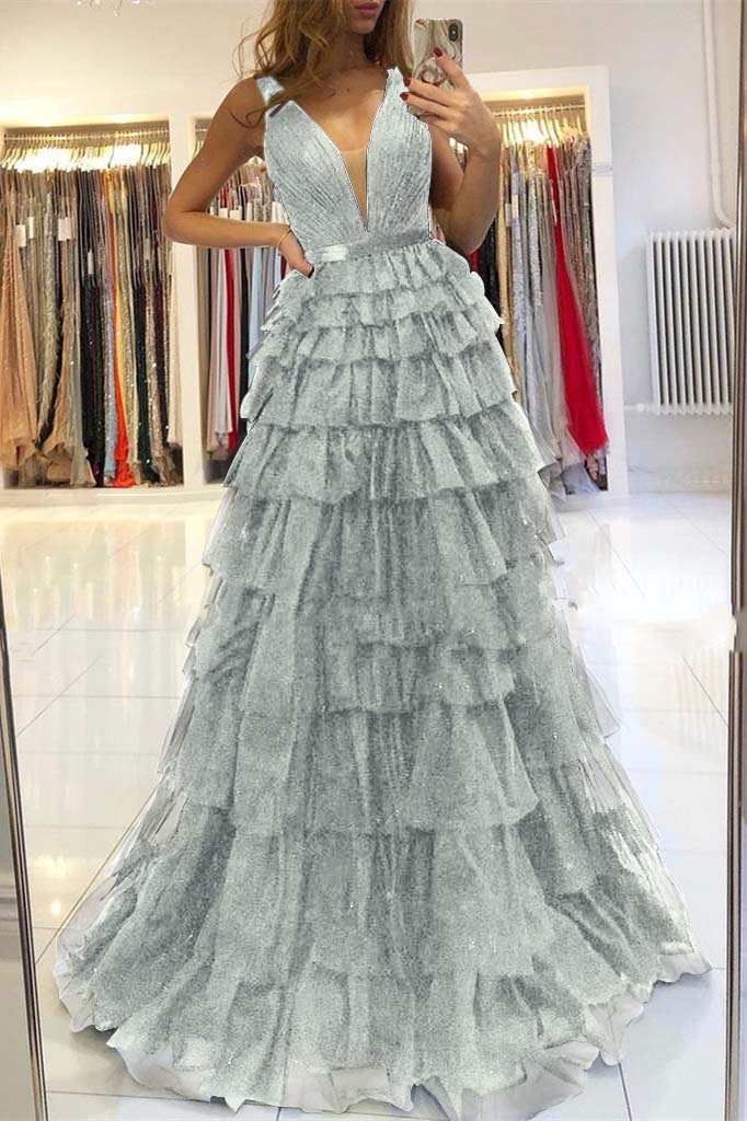 Elegant Sleeveless Evening Dresses with Modern V-Neck and Layers | Ballbella