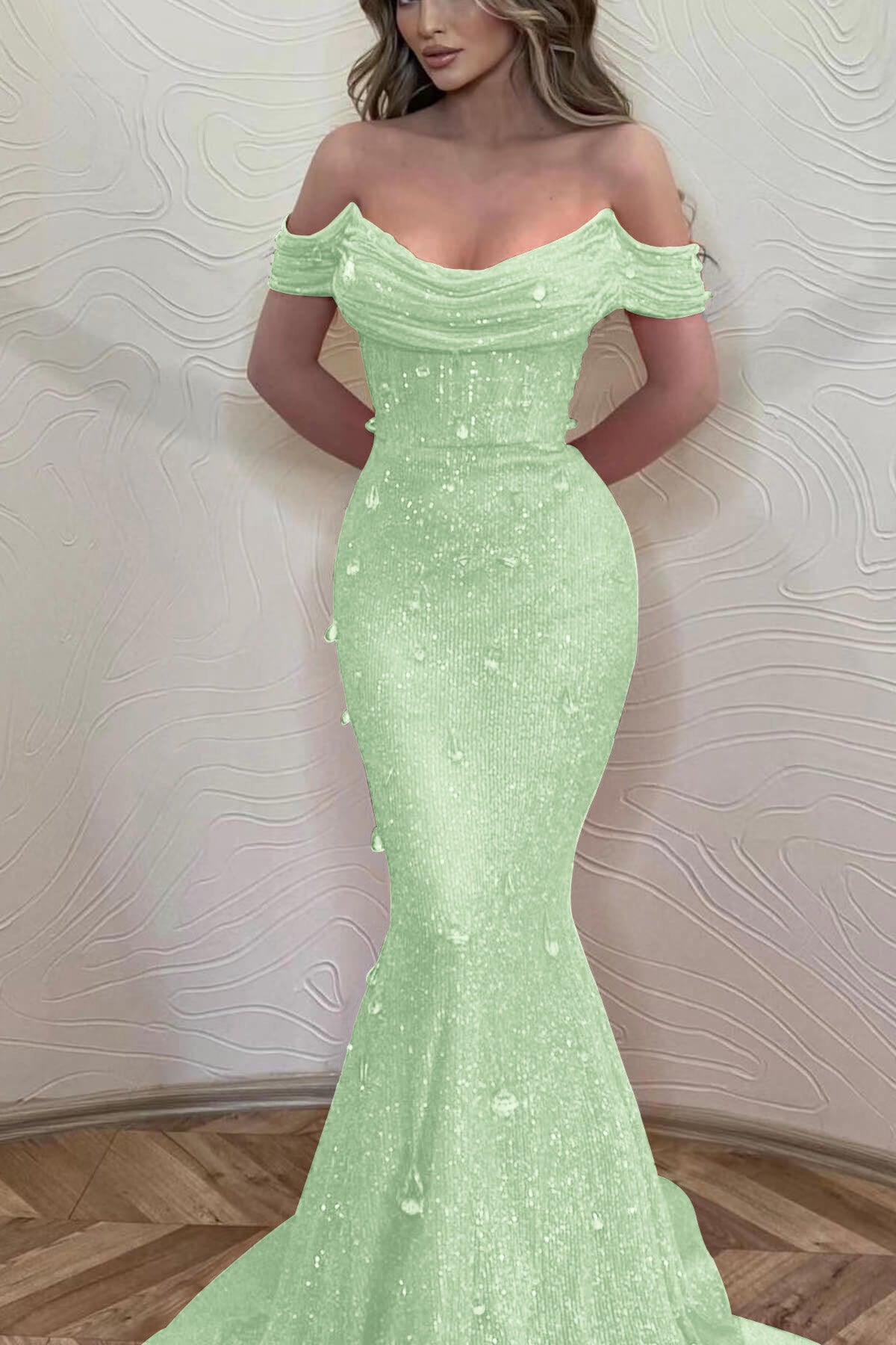 Orange Off-the-Shoulder Mermaid Prom Dress with Sequins | Ballbella