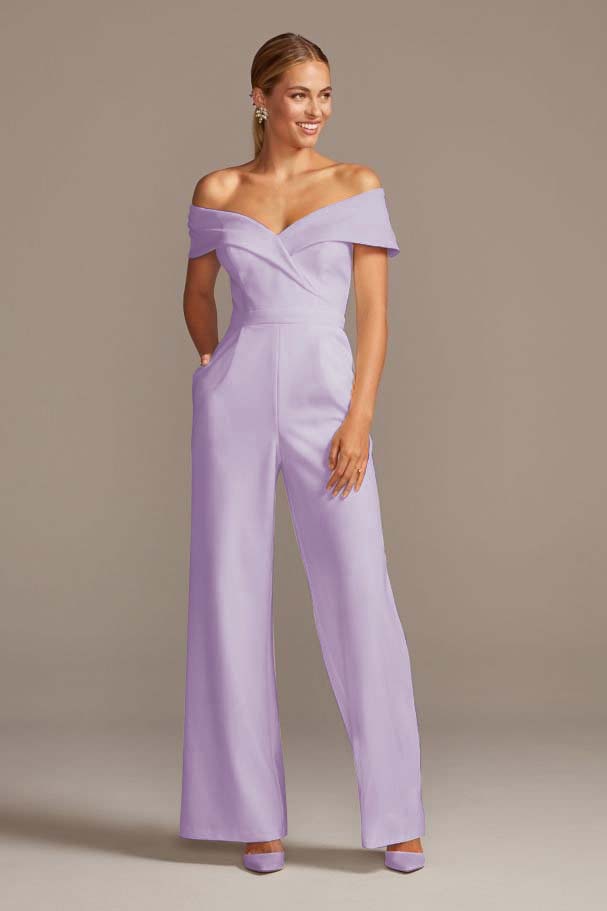 White Cuffed Off-the-Shoulder Stretch Crepe Jumpsuit | Ballbella