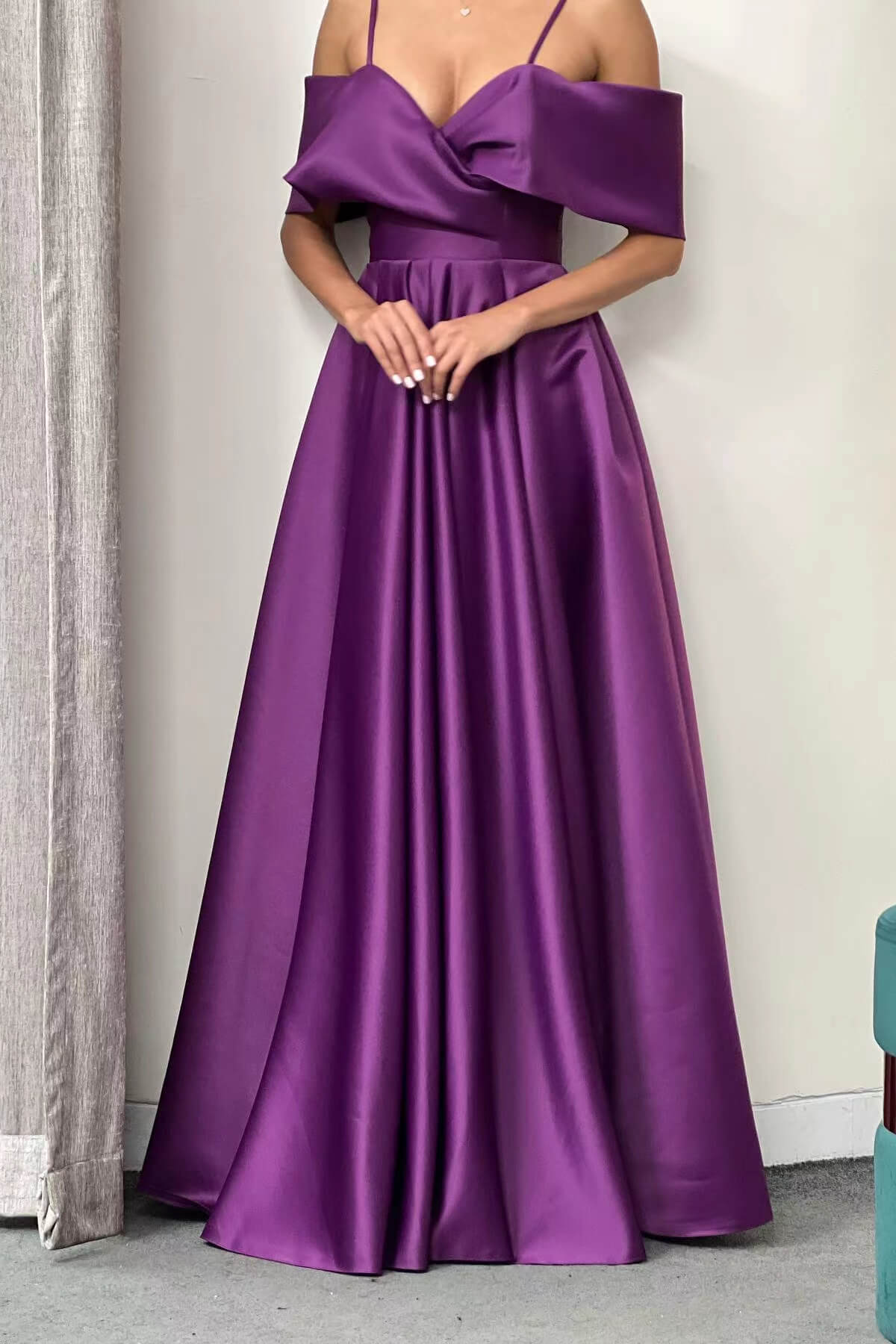 Purple Off-the-Shoulder Elegant Prom Dress with A-Line and Pockets | Ballbella