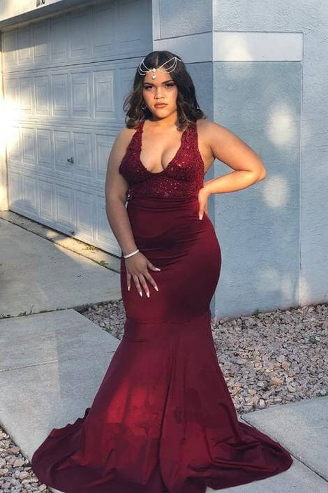 Sexy Burgundy Prom Dress with Straps, Appliques, and Beads | Ballbella