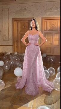 Shining Spaghetti-Strap Mermaid Evening Dress with Overskirt and Sleeveless Design | Ballbella