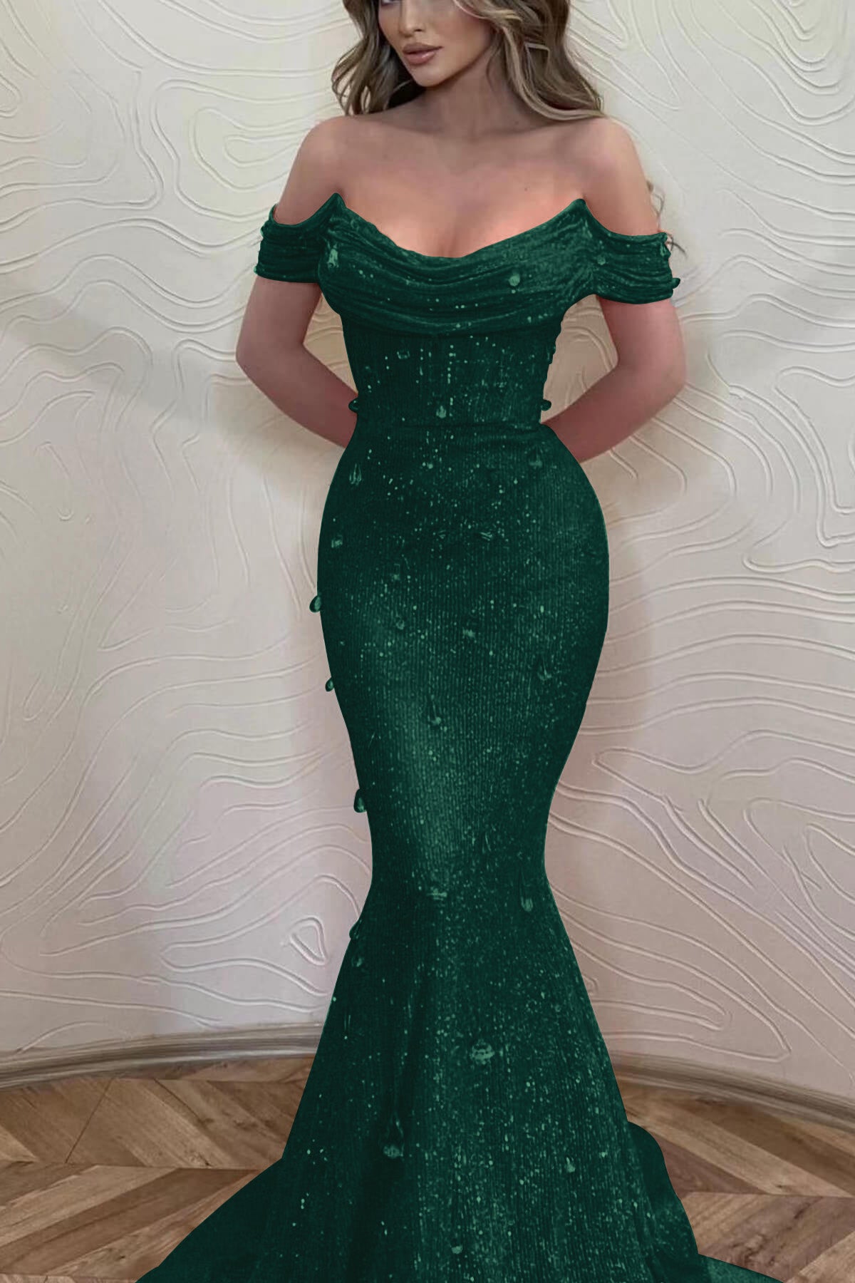 Orange Off-the-Shoulder Mermaid Prom Dress with Sequins | Ballbella