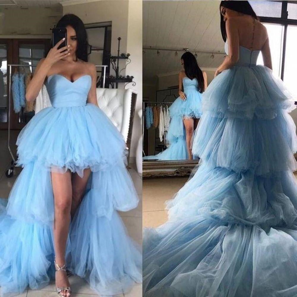 Sweetheart Blue Tulle Hi-Lo Prom Dress | Ballbella