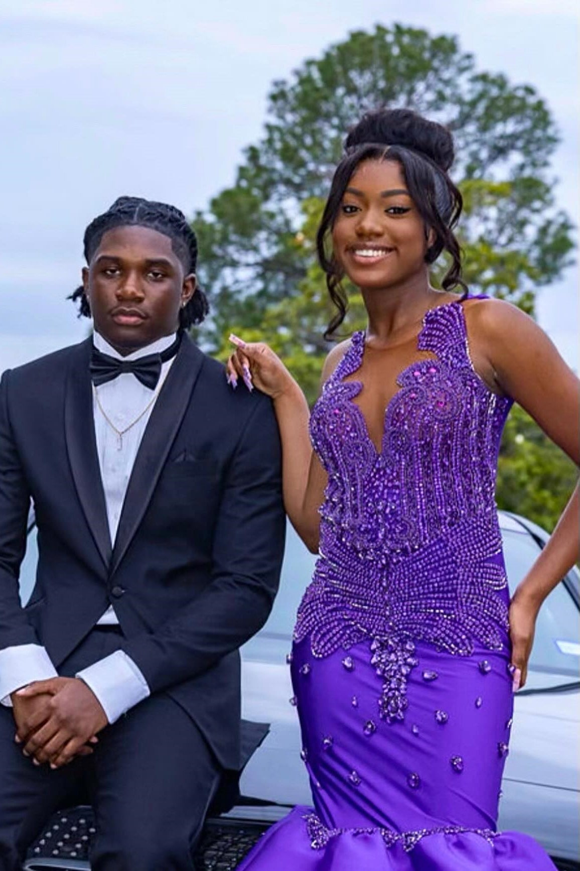 Glamorous Mermaid Purple Sleeveless Crystal Sexy Prom Dress