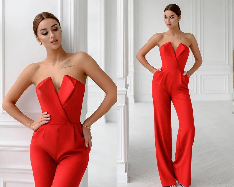 White Women’s Jumpsuit Bridal Wedding Bridesmaid Prom Graduation Corset Top Wide-Leg Pants | Ballbella