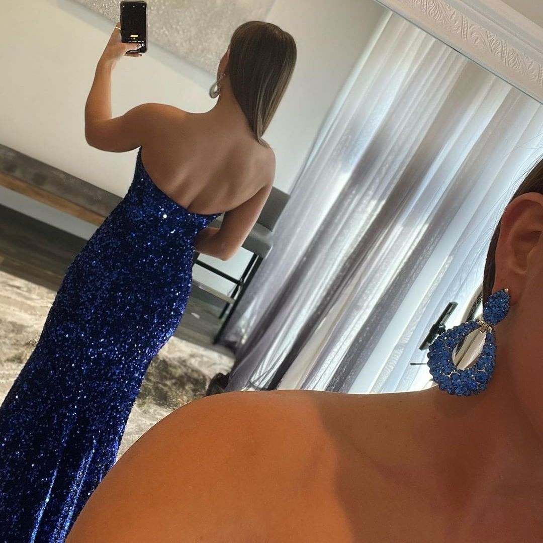 Royal Blue Mermaid Strapless Prom Dress with Split and Sequins | Ballbella