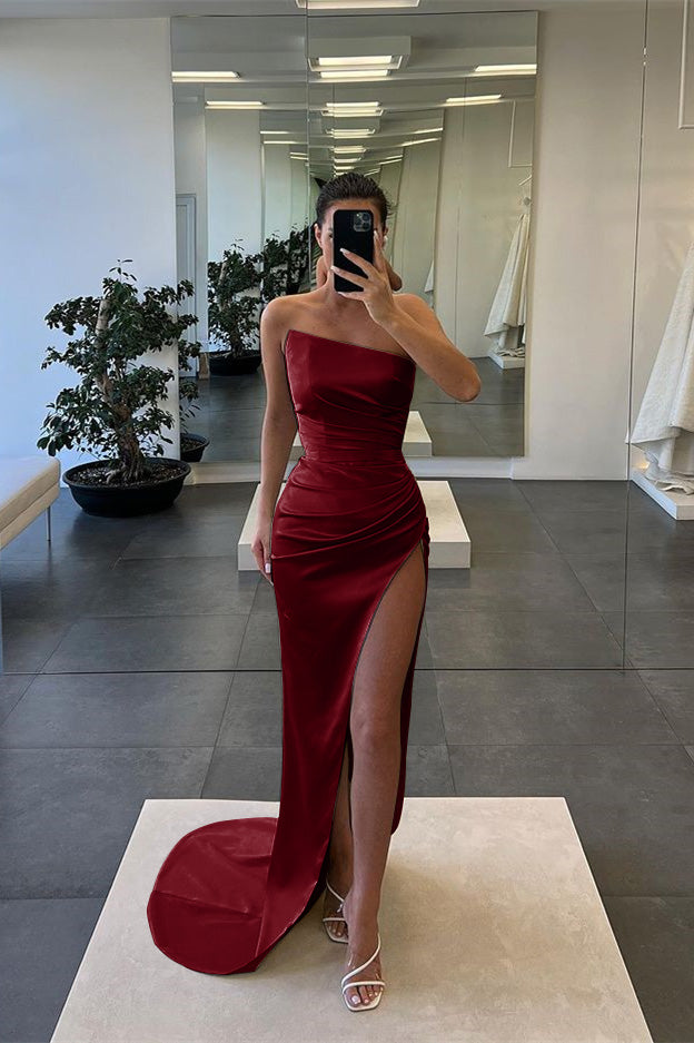 Sleeveless Mermaid Strapless Long Slit Evening Dress | Ballbella