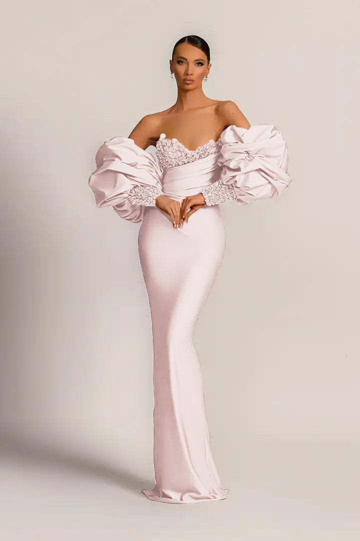 Purple Long-Sleeve Beaded Mermaid Evening Dress with Sequins | Ballbella
