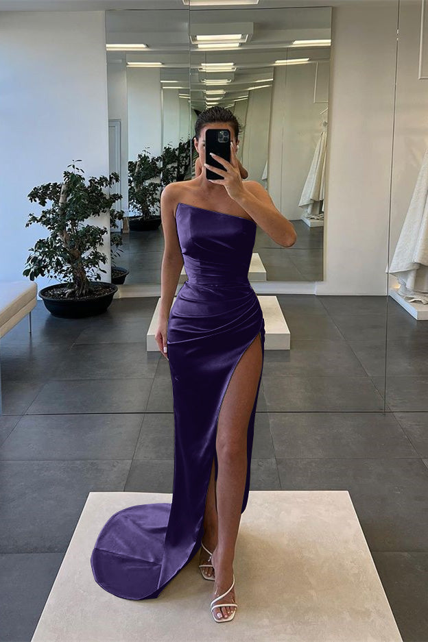 Sleeveless Mermaid Strapless Long Slit Evening Dress | Ballbella