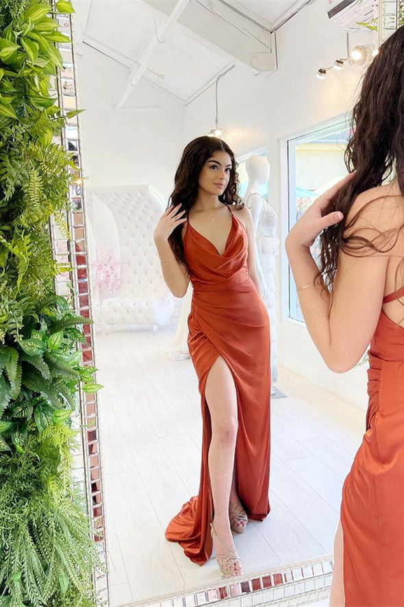 Spaghetti-Strap V-Neck Mermaid Prom Dress with Split | Ballbella