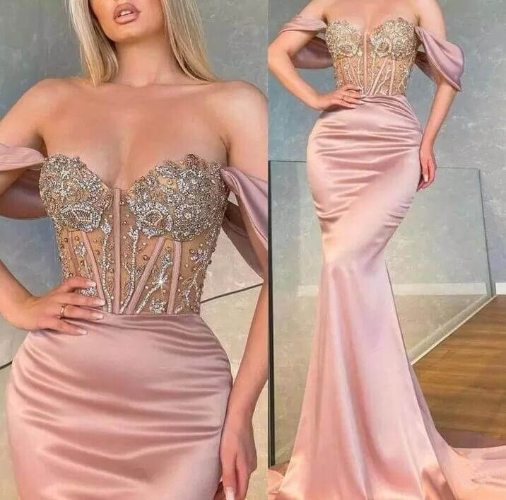 Sweetheart Off-the-Shoulder Long Mermaid Prom Dress with Beads | Ballbella