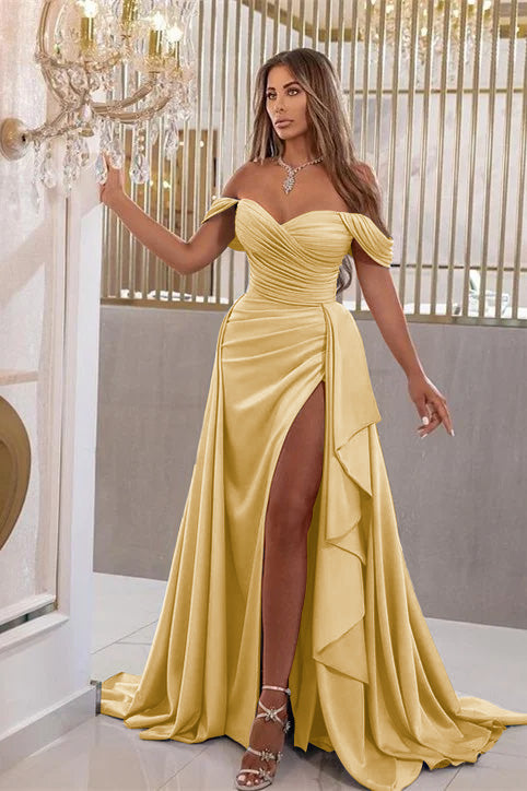 Sky Blue Elegant Split Mermaid Sweetheart Prom Dress with Off-the-Shoulder | Ballbella