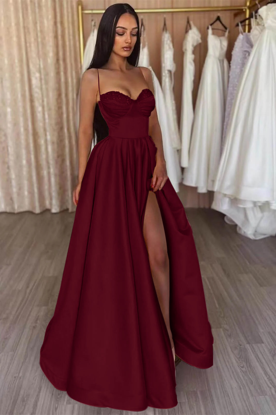 Yellow Split Evening Dress A-Line with Spaghetti-Straps | Ballbella