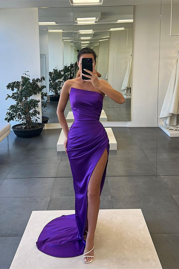 Sleeveless Mermaid Strapless Long Slit Evening Dress | Ballbella