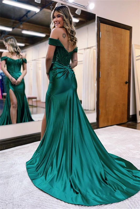 Royal Blue Off-the-Shoulder Mermaid Prom Dress with Beadings and Appliques | Ballbella