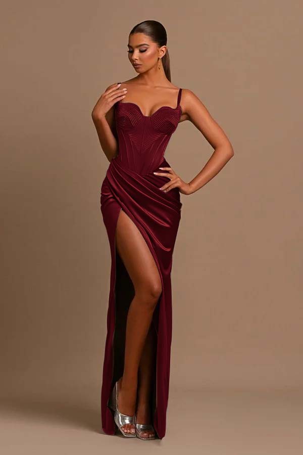 Silver Mermaid Vintage Slit Long Evening Dress with Spaghetti Straps | Ballbella