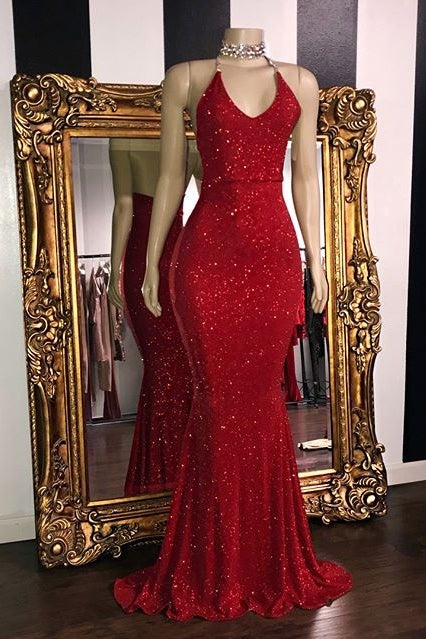 Red Sleeveless Mermaid Prom Dress with Sequins | Ballbella