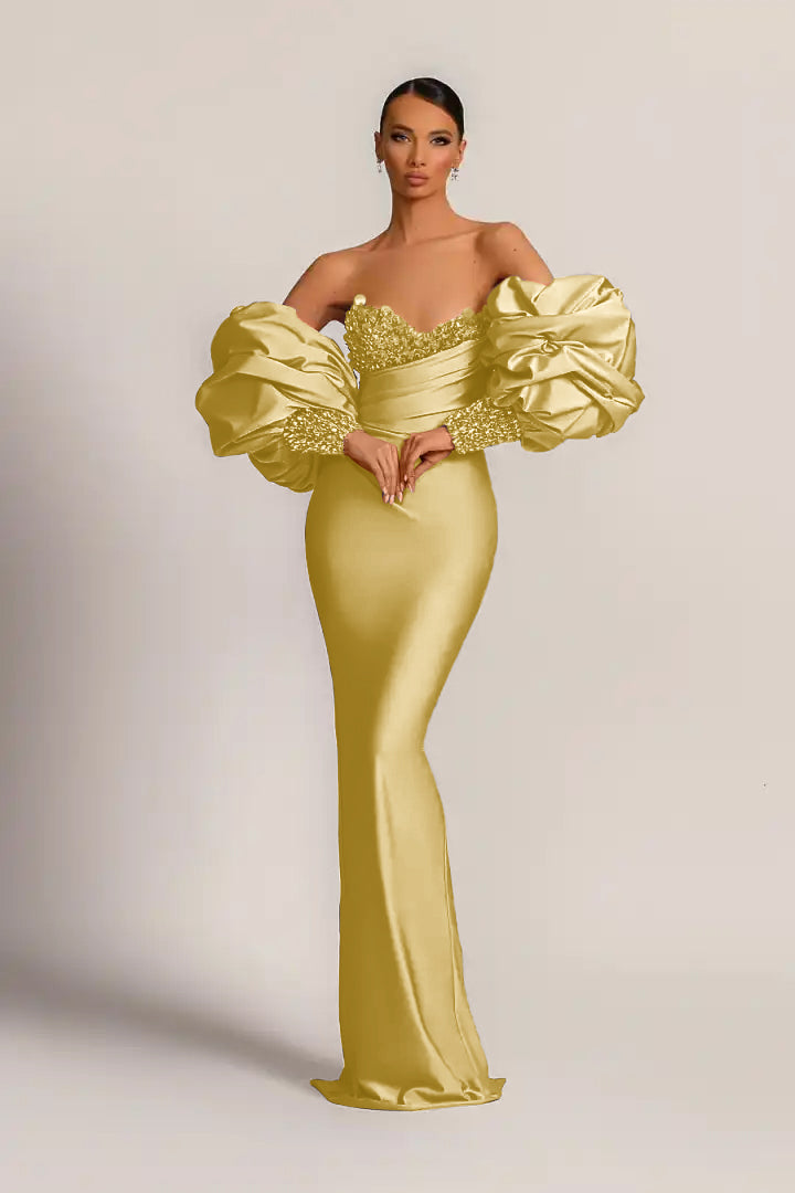 Purple Long-Sleeve Beaded Mermaid Evening Dress with Sequins | Ballbella