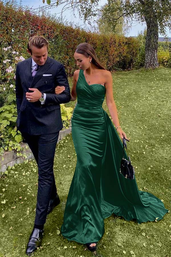 One-Shoulder Green Long Prom Dress | Ballbella