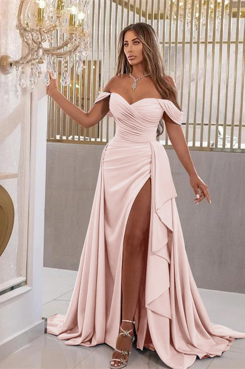 Sky Blue Elegant Split Mermaid Sweetheart Prom Dress with Off-the-Shoulder | Ballbella